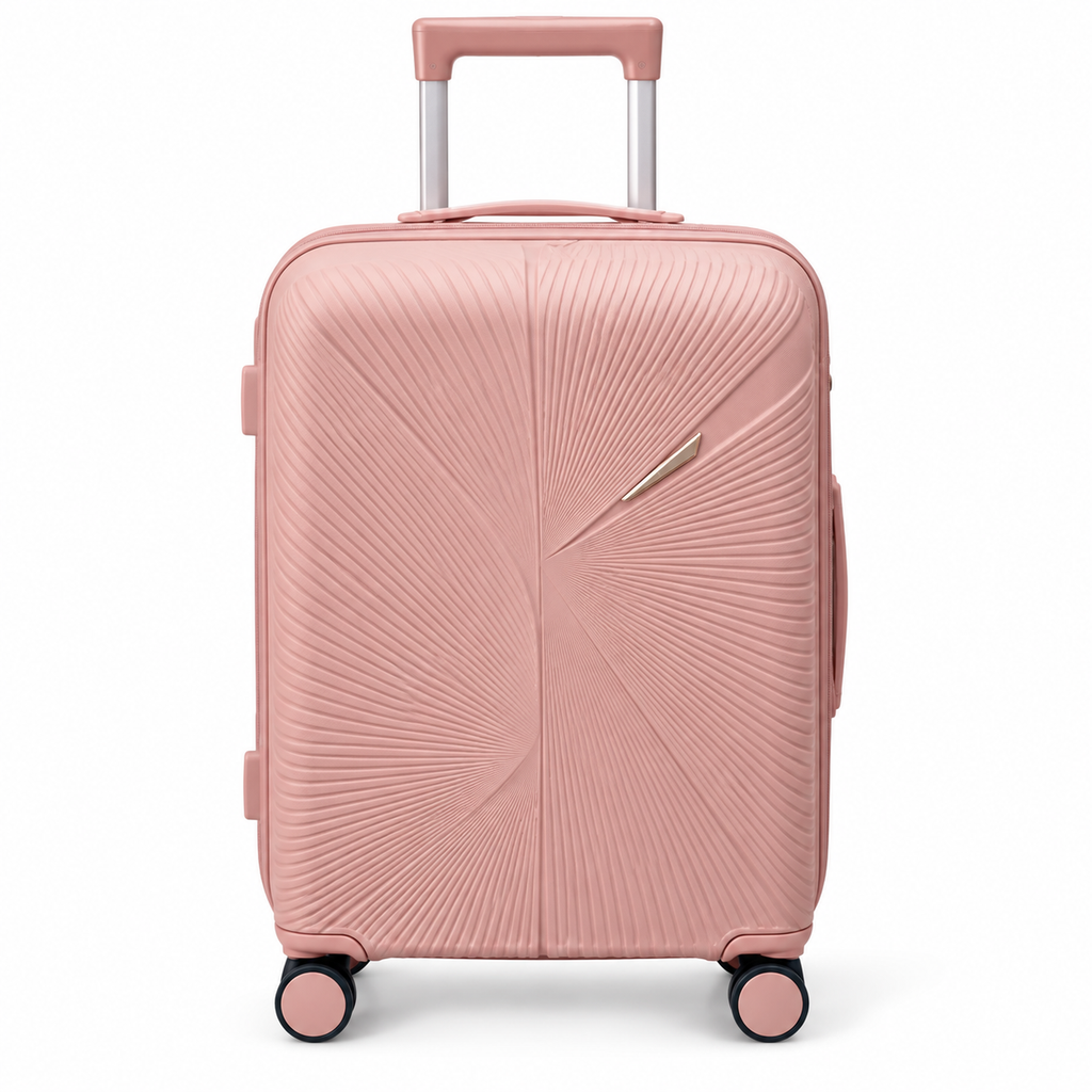 Medium rose gold suitcase included in the Sastro Gear 4-piece polypropylene luggage set