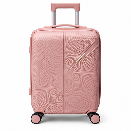 Small rose gold suitcase included in the Sastro Gear 4-piece polypropylene luggage set