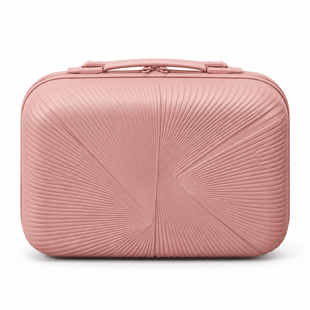 Matching rose gold vanity case included in the Sastro Gear 4-piece polypropylene luggage set