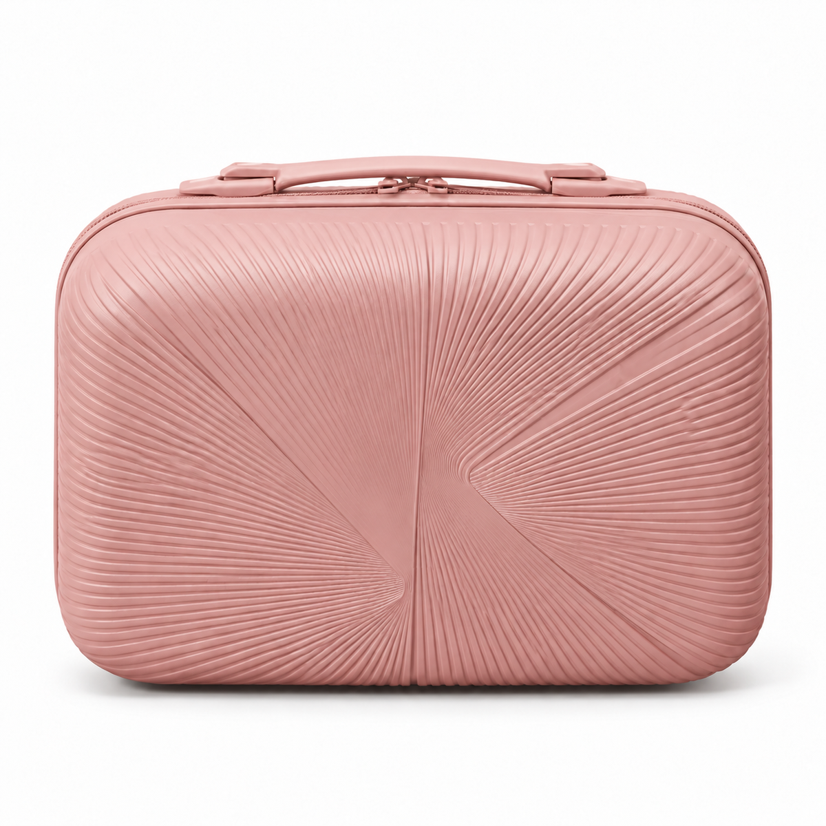 Matching rose gold vanity case included in the Sastro Gear 4-piece polypropylene luggage set