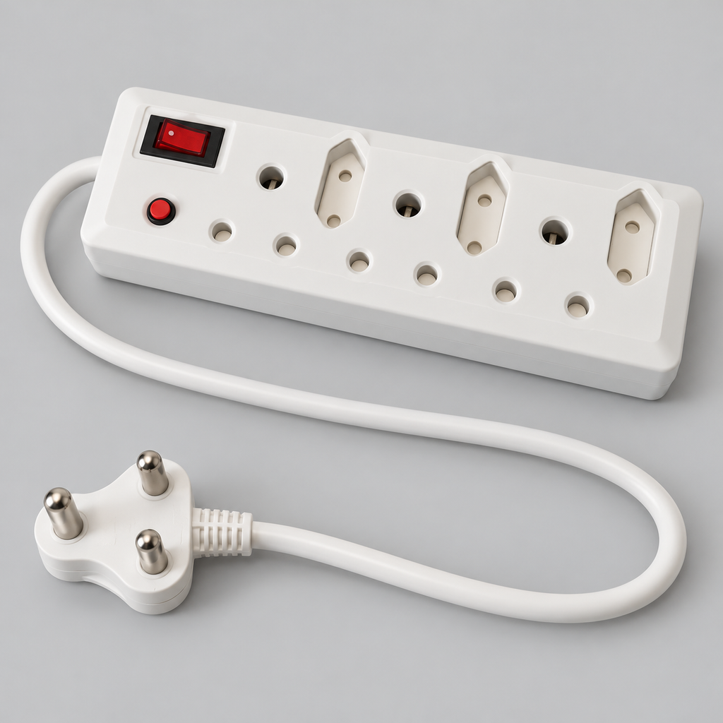 White 6-way multi-plug adaptor - plug view