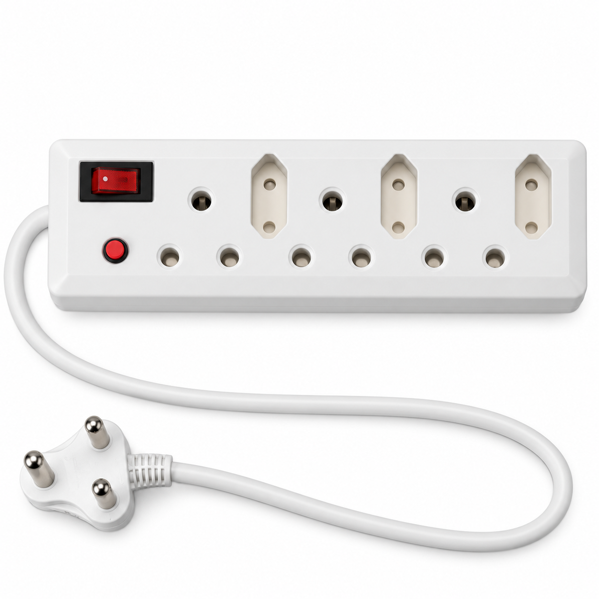 White 6-way multi-plug adaptor - sockets view