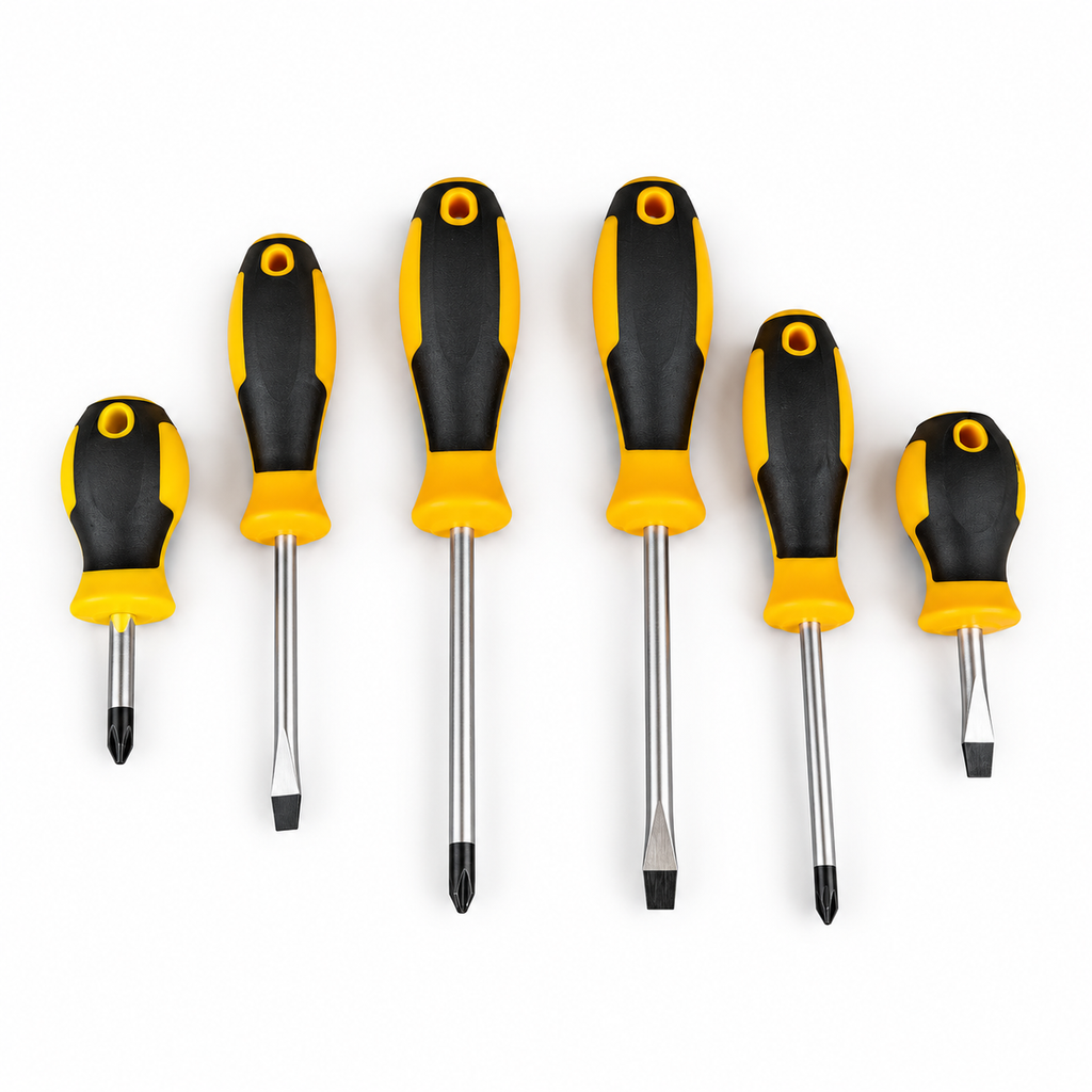 Six-piece yellow and black screwdriver set