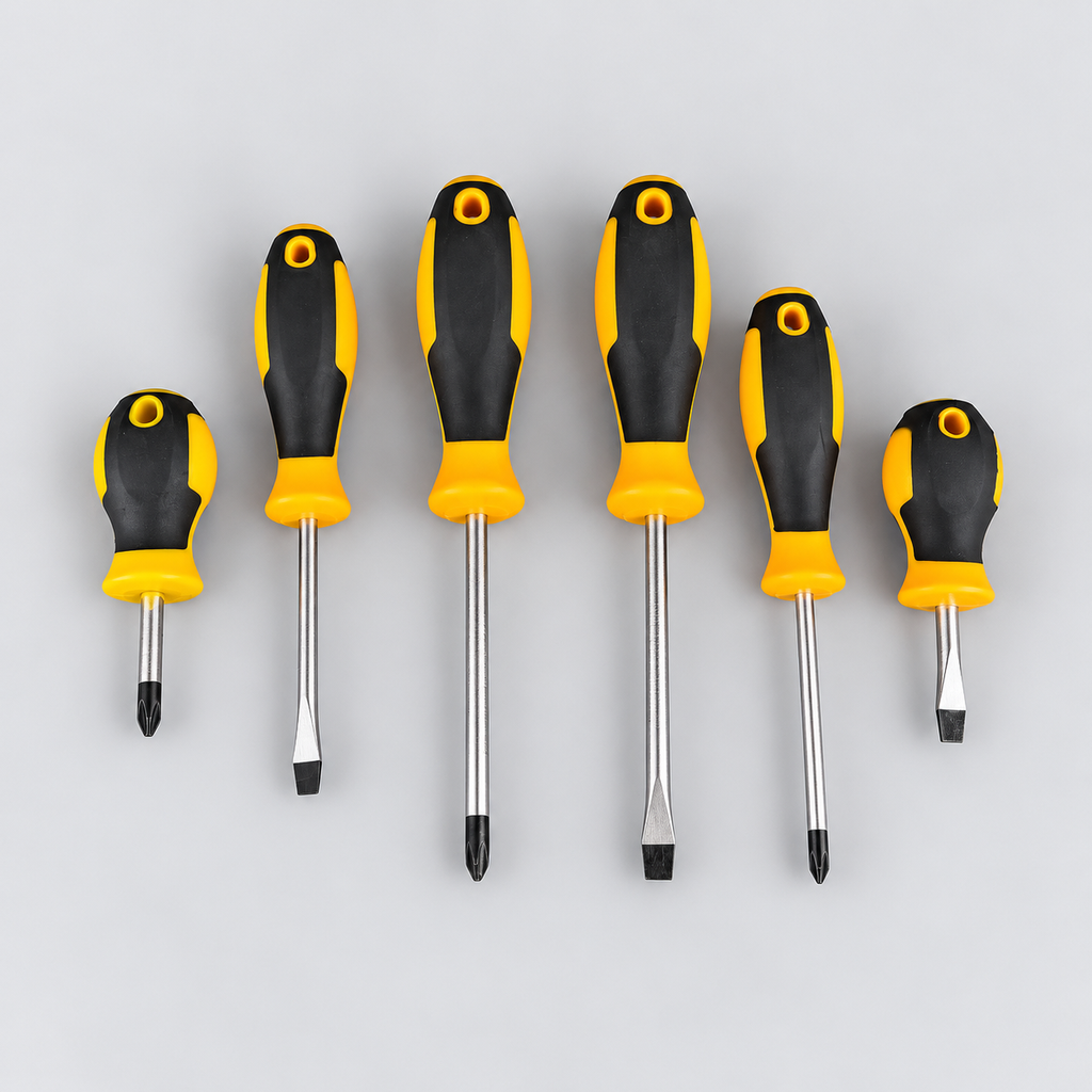 Six-piece yellow and black screwdriver set
