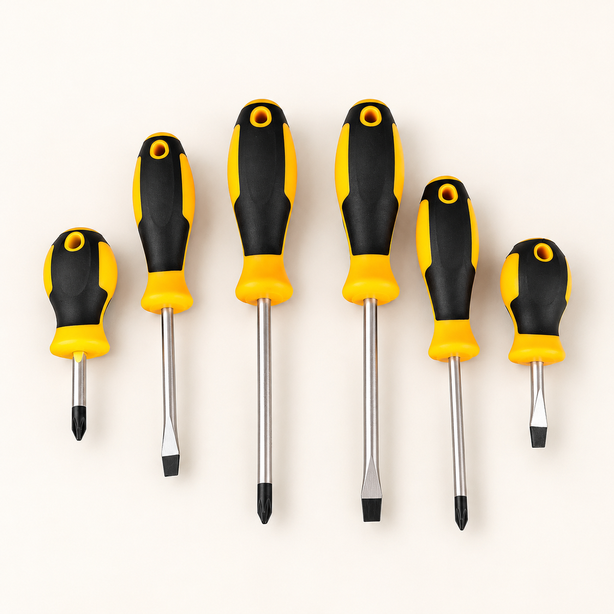 Six-piece yellow and black screwdriver set