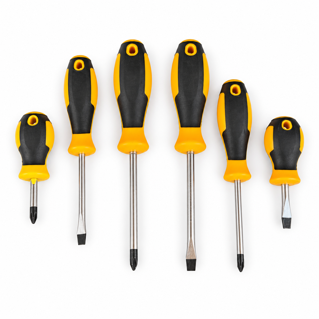 Six-piece yellow and black screwdriver set