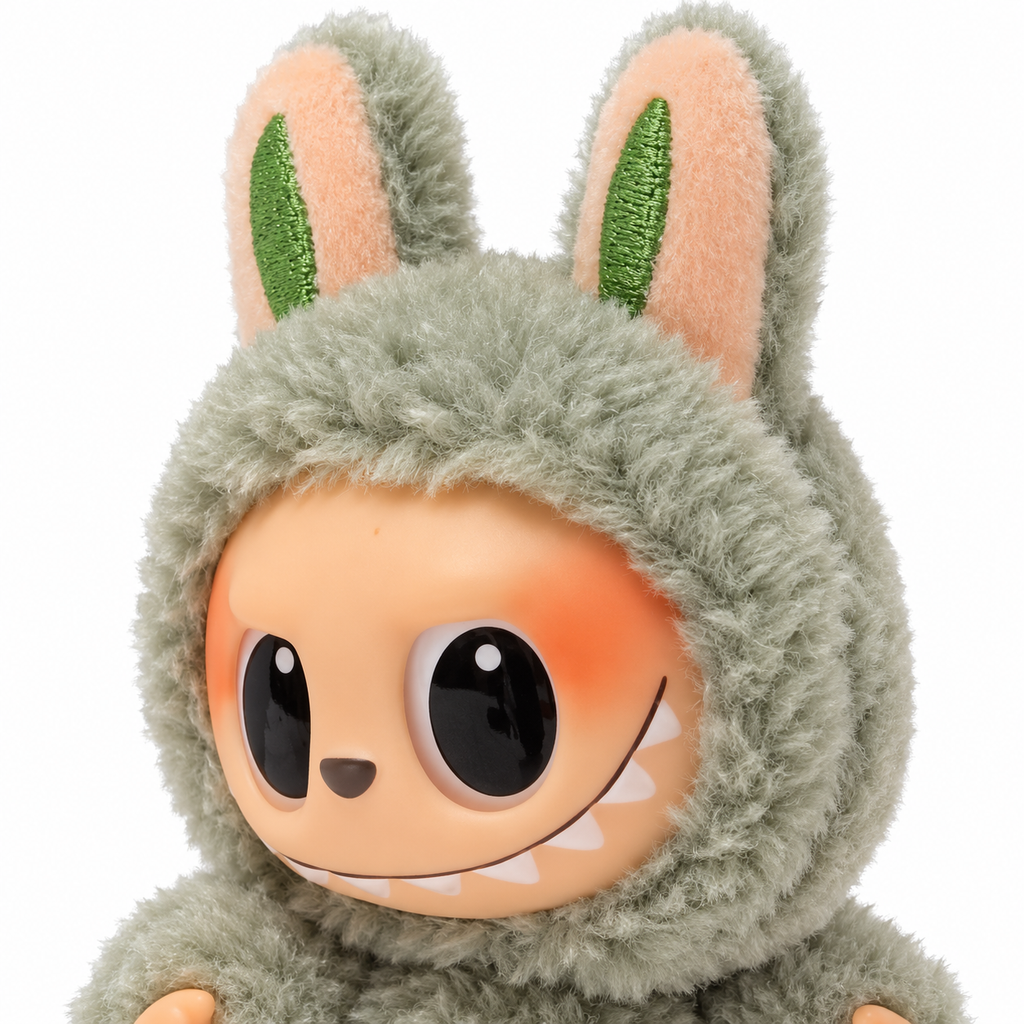 SMTE Bunny-Ear Plush Character Doll - Grey Green - face view
