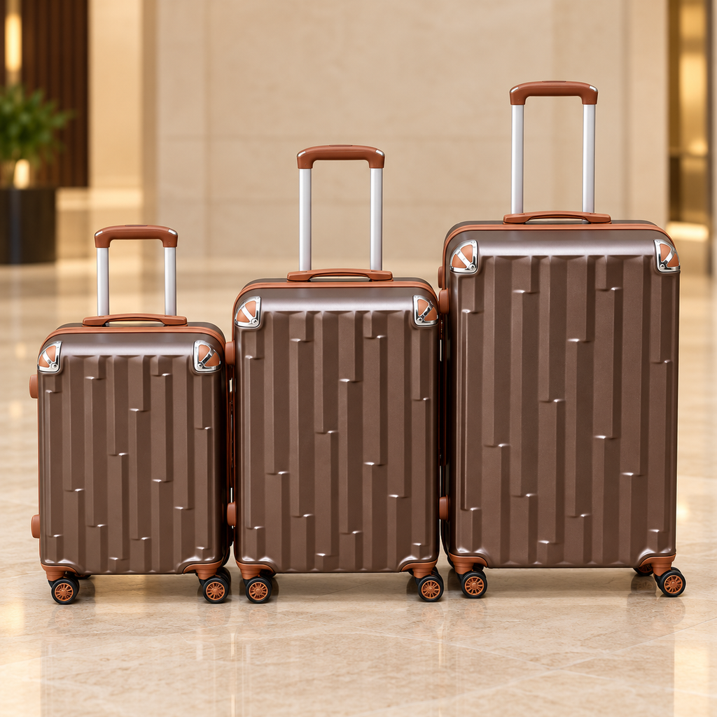 SMTE 3-Piece Geometric Groove Protected Suitcase Set - Assorted Colour - lifestyle view