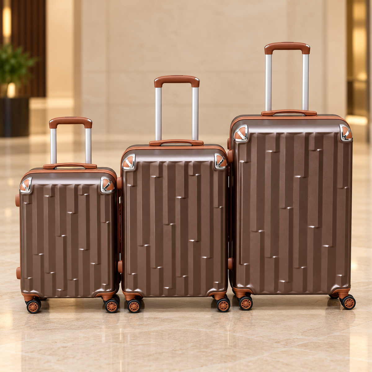 SMTE 3-Piece Geometric Groove Protected Suitcase Set - Assorted Colour - lifestyle view