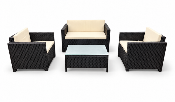 SMTE - Reck 4-Piece Rattan Patio Sofa Set with Cream Cushions