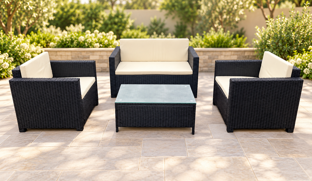 Reck patio set in a garden setting