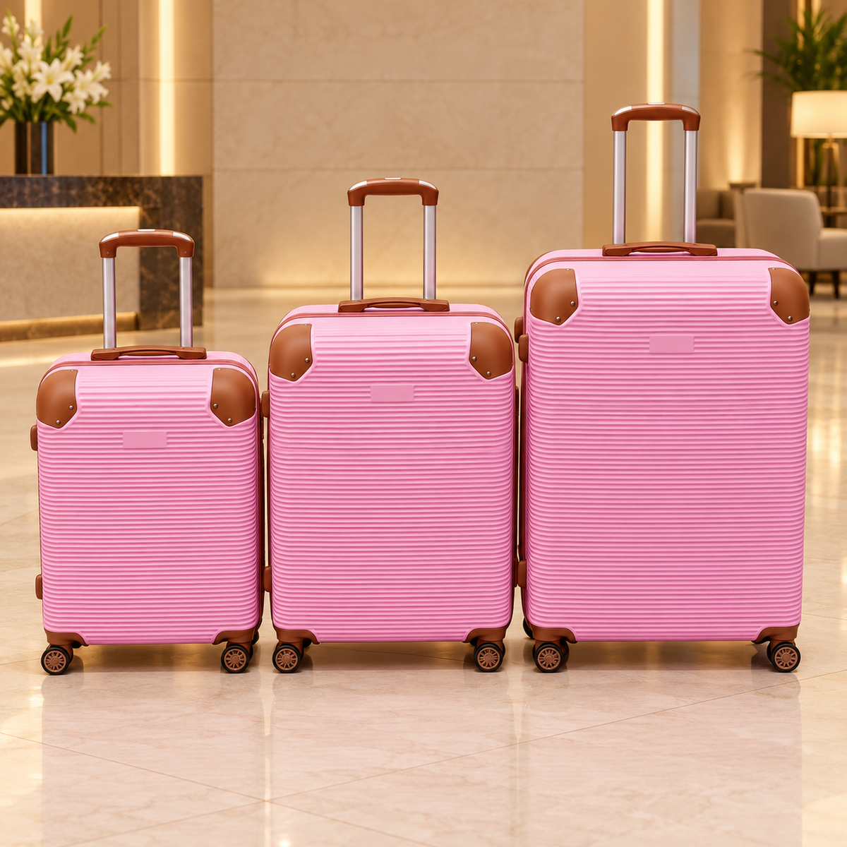 SMTE 3-Piece Ribbed Protected Suitcase Set - Assorted Colour - lifestyle view