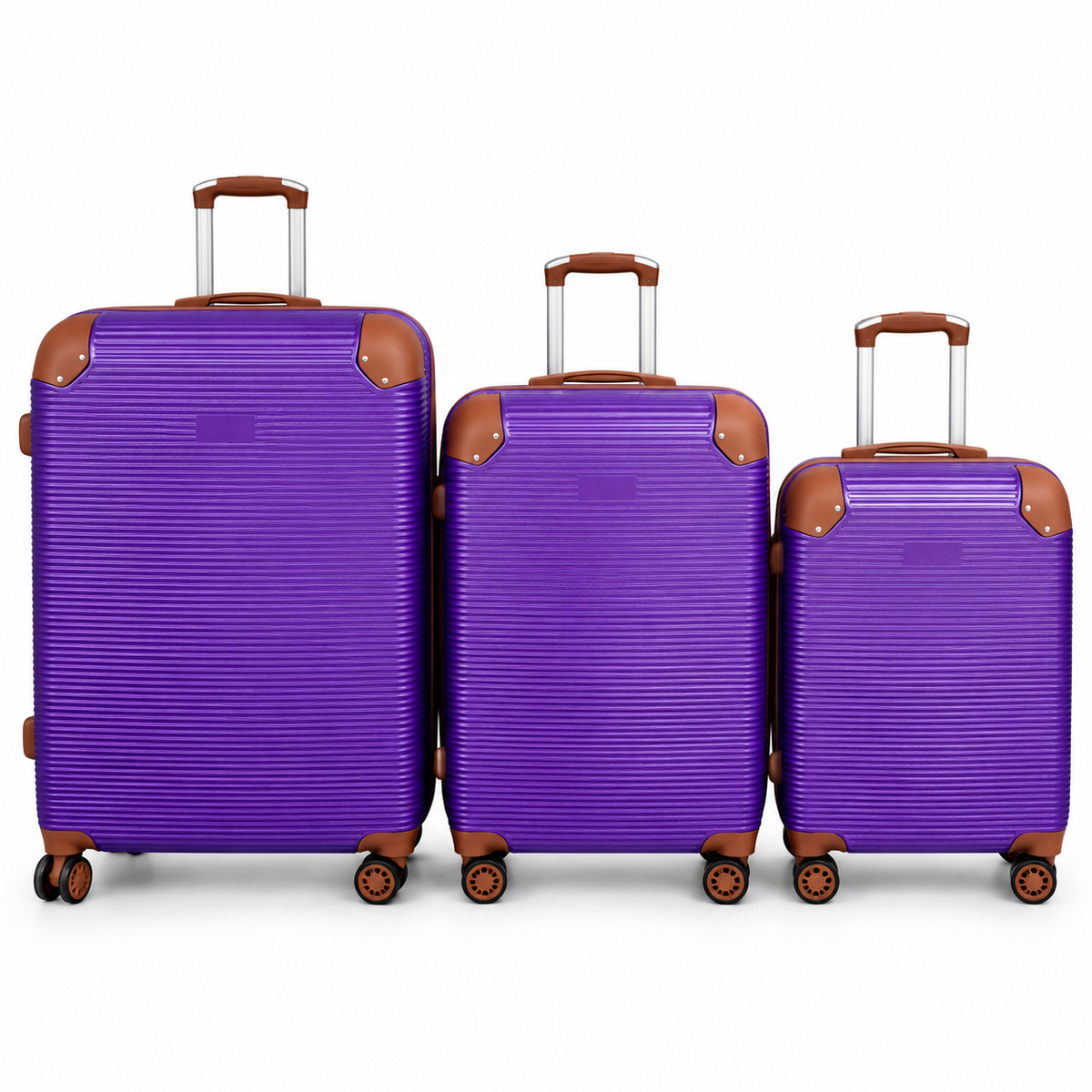 SMTE 3-Piece Ribbed Protected Suitcase Set - Assorted Colour - purple view