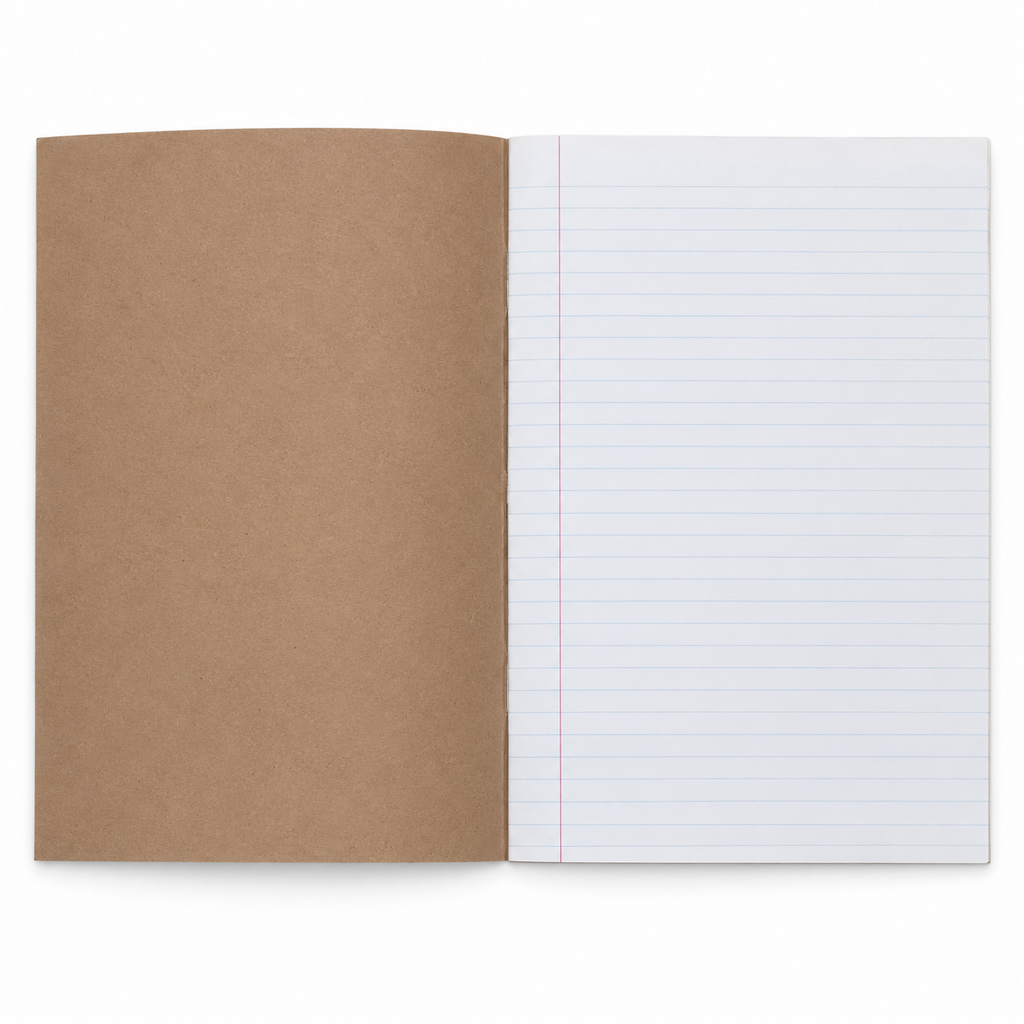 Open Treeline exercise book showing feint ruled pages and a margin