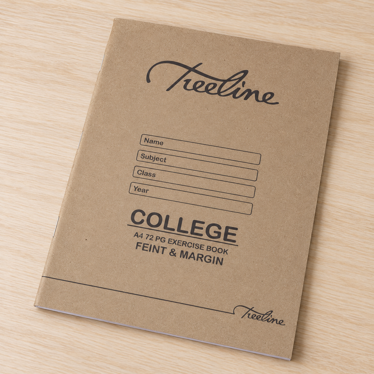 Treeline College A4 72-page exercise book shown at an angle on a desk