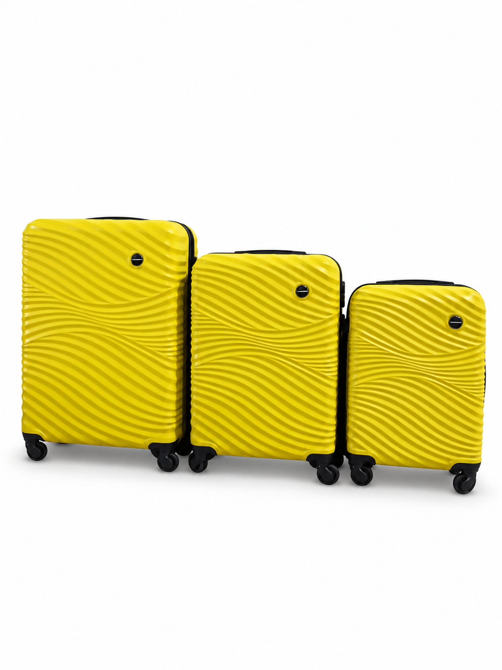 SMTE Wave three-piece suitcase design with black zipper trim, yellow colour example