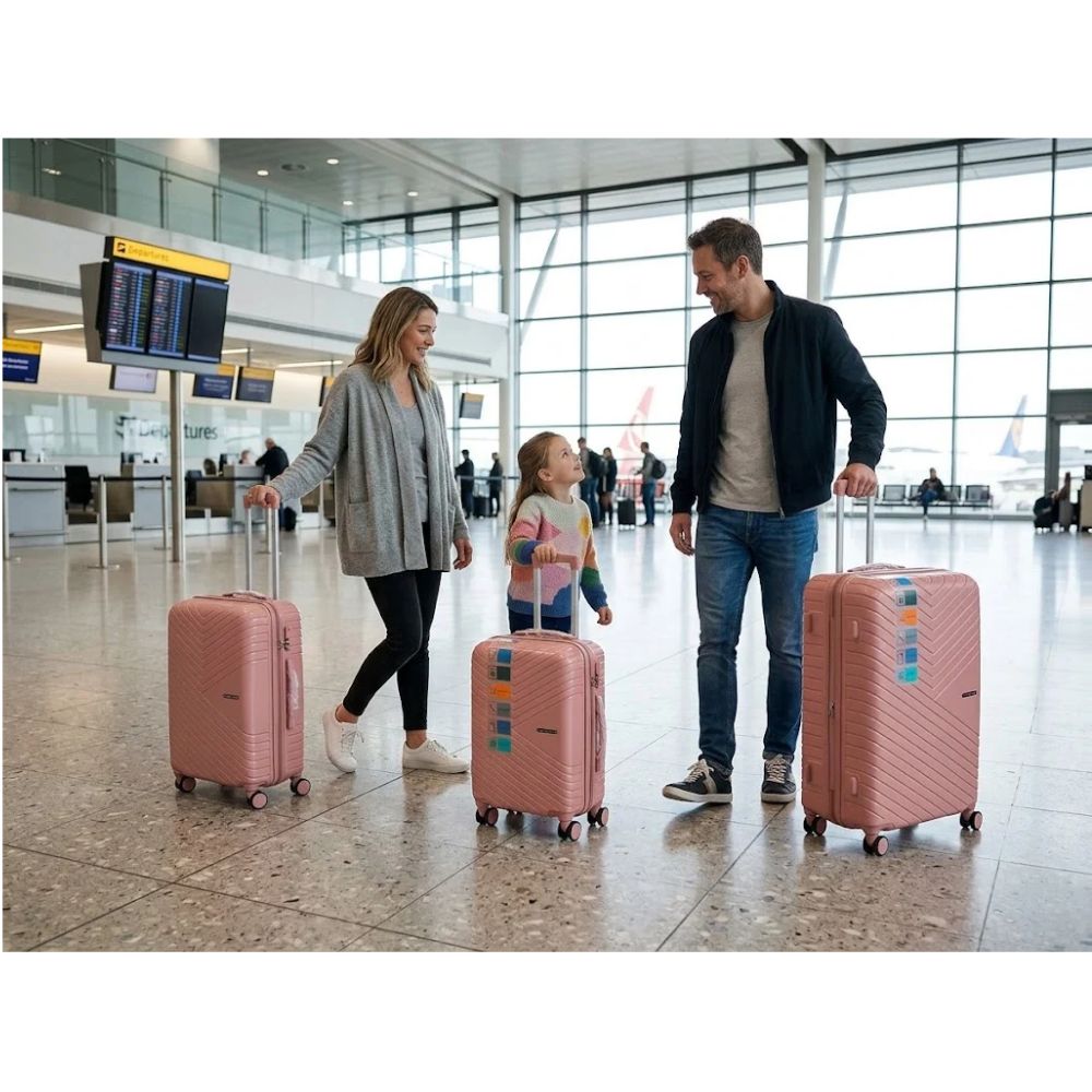 SMTE Satro Gear 3-Piece Polypropylene Unbreakable Suitcase Rose Gold 8 Wheels