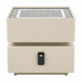 White two-drawer bedside table with wireless charging and digital lock