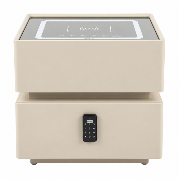 SASTRO GEAR White 2-Drawer Bedside Table with Wireless Charging & LED