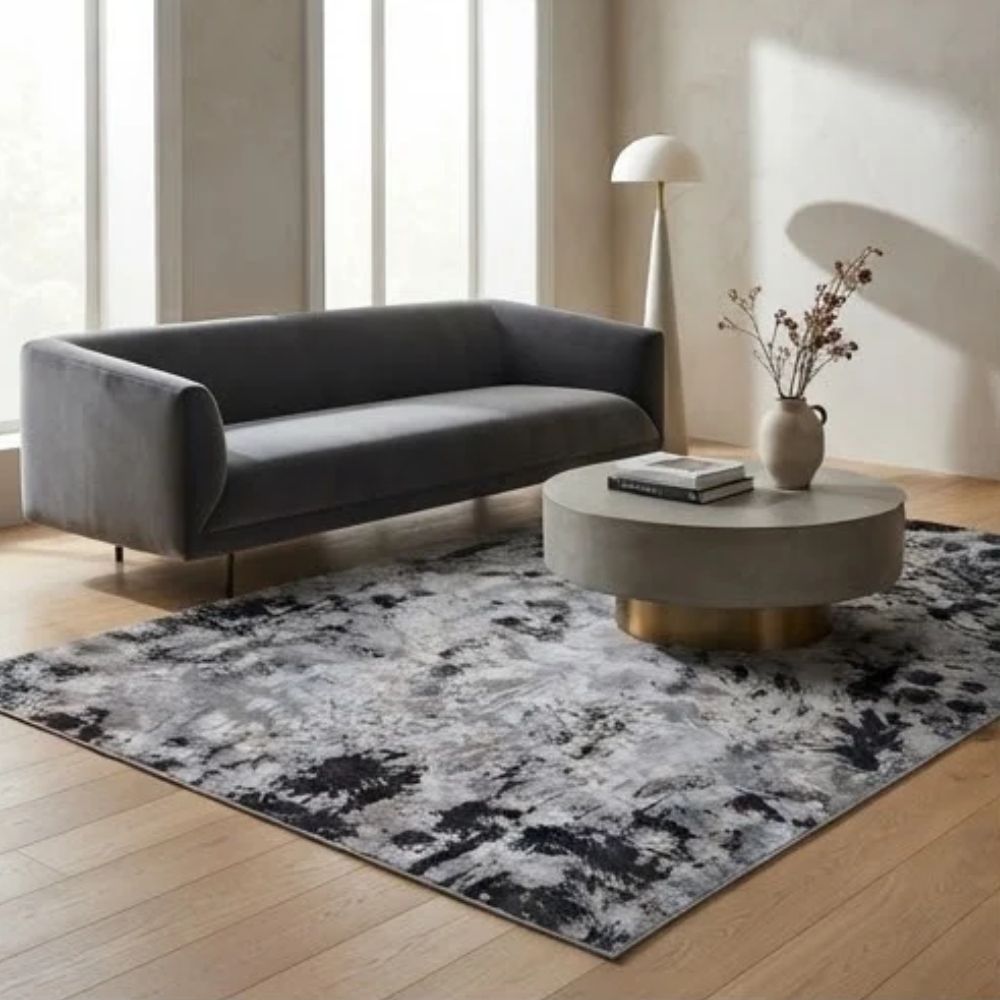 SMTE - Grey Black Abstract Rug - 200 x 290 cm Modern Area Carpet
