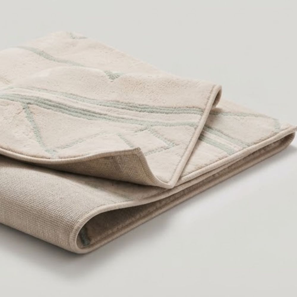 SMTE - Cream Green Geometric Rug 160 x 230 cm Floor Carpet