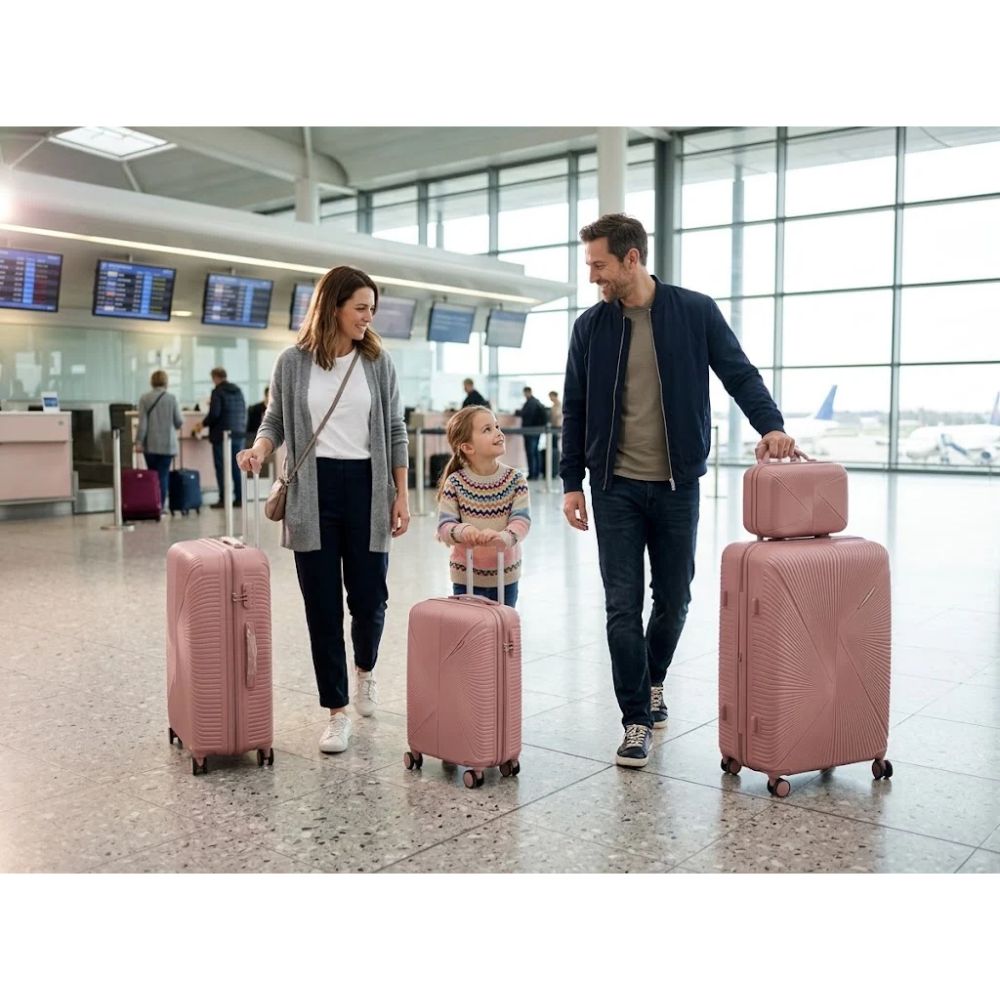 SMTE Satro Gear 4-Piece Polypropylene Unbreakable Suitcase Rose Gold 8 Wheels