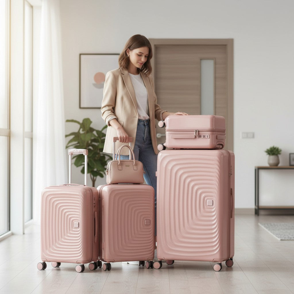 SMTE Satro Gear 4-Piece Polypropylene Unbreakable Suitcase Rose Gold 8 Wheels