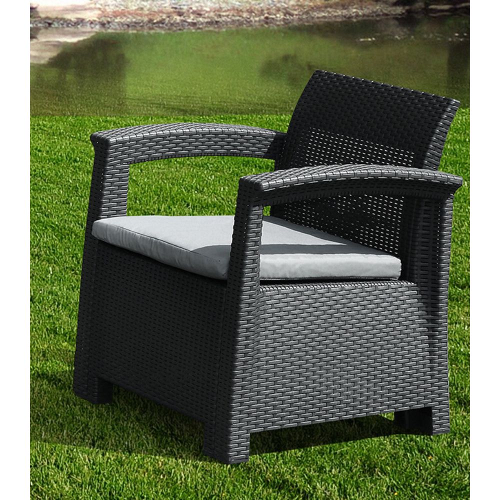 SMTE 4 Piece Outdoor Wicker Sofa Set with Coffee Table Black