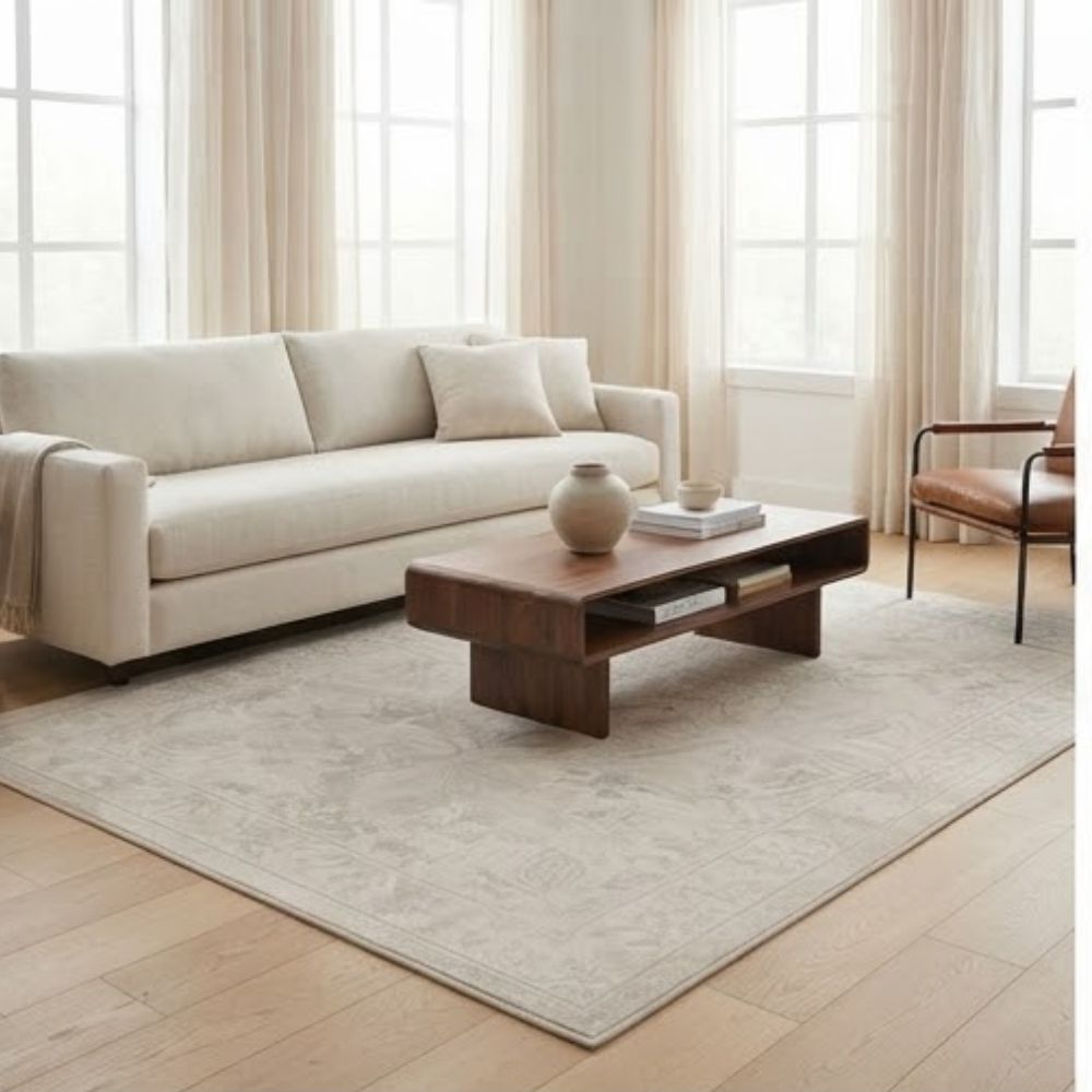 SMTE - Cream Green Traditional Rug - 120 x 170 cm Area Carpet