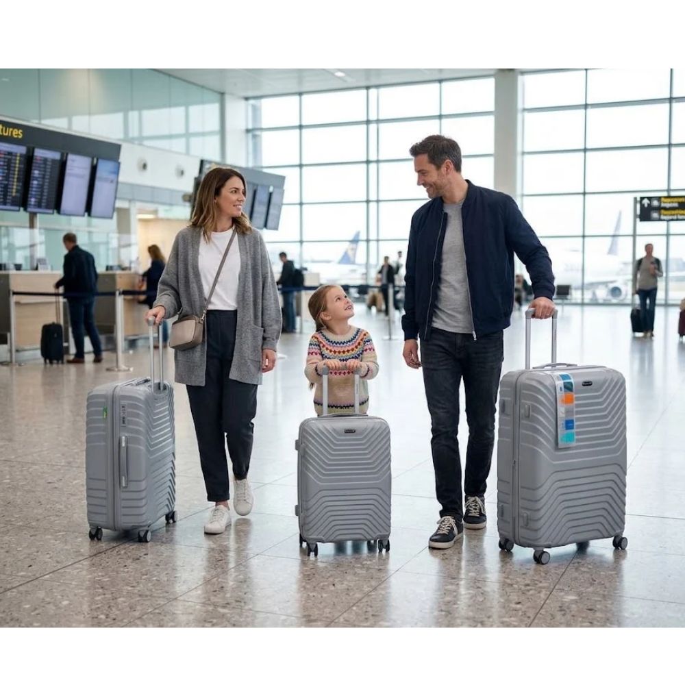 SMTE Satro Gear 3-Piece Polypropylene Unbreakable Suitcase Grey 8 Wheels